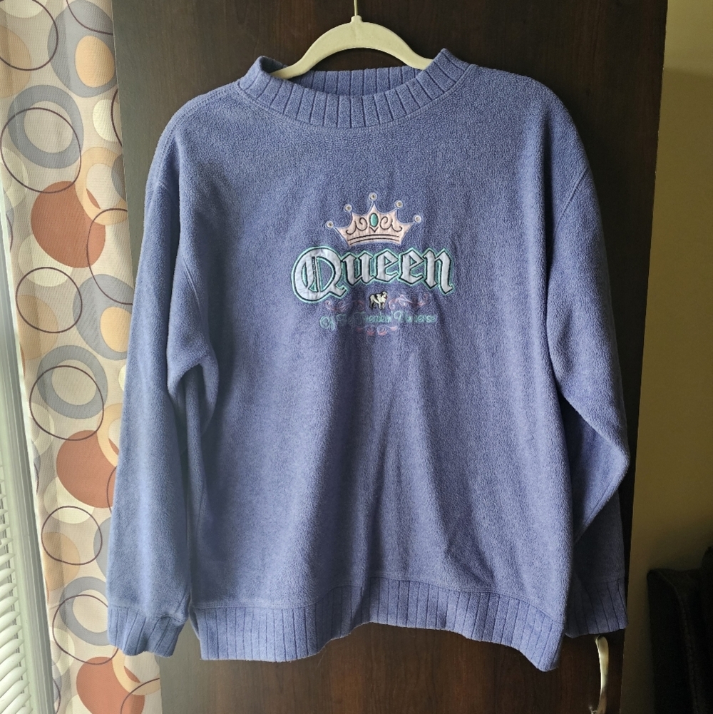 Vintage Y2K Queen Of The Freakin Universe Embroidered Purple Sweater